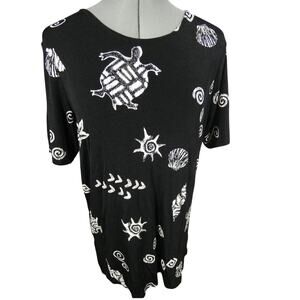 ESSE Petite Made In USA Black White Beachy Stretchy Casual Shirt Side Slits